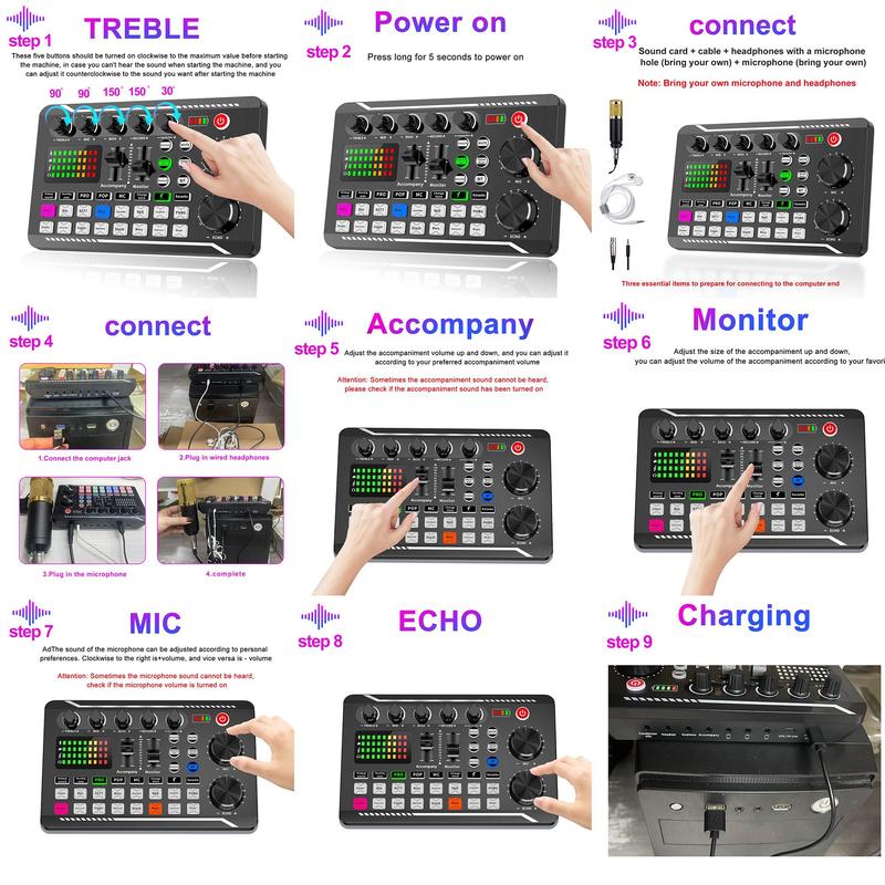 Sound Card Audio Mixer Kit, 1 Set Microphone & Audio Interface & Audio Mixer, Mixer Equipment, Professional Audio Mixer Kit for Podcasting, Recording, Gaming, Live Recording