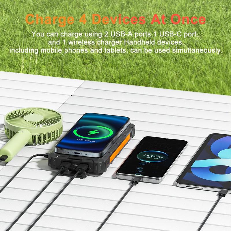 20000mAh Solar Powered Power Bank, Portable Wireless Charging Power Bank with LED Flashlight, Waterproof Power Bank for Apple Phones Android Phones, Stocking Fillers Gift