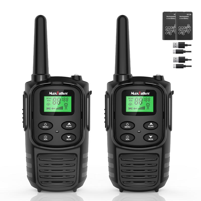 MaxTalker Walkie Talkies Long Range for Adult, MT10 Rechargeable Walkie Talkies FRS Two Way Radio, NOAA, 1200mAh Li-ion Battery USB-C Cable, LED Flashlight, VOX Walkie Talkie for Hiking Camping Audio