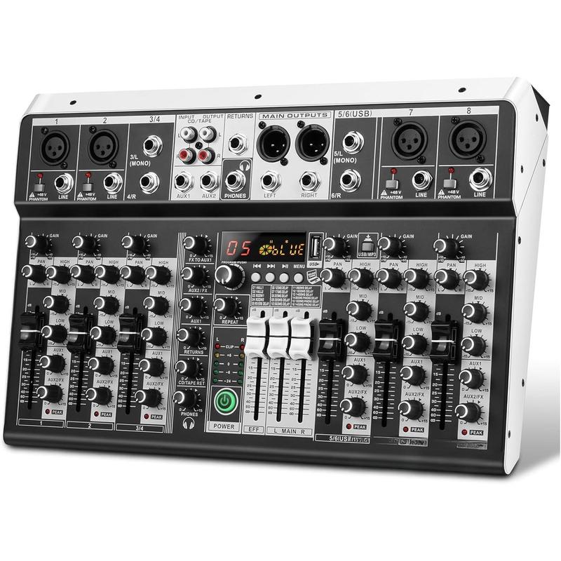 8  Audio Mixer DJ Mixer Sound Board Console 16 Dsp USB Audio Interface MP3 Input +48V Phantom  Studio Mixer Audio For Karaoke Streaming Recording