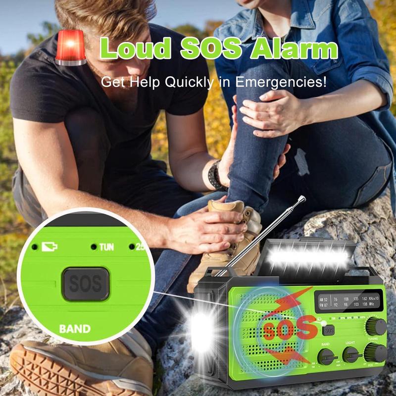 Portable Solar AM FM Radio, 6000mAh Hand Crank Radio with Super Flashlight & Reading Light, Type-C Charging Emergency Radio for Home Outdoor, Camping