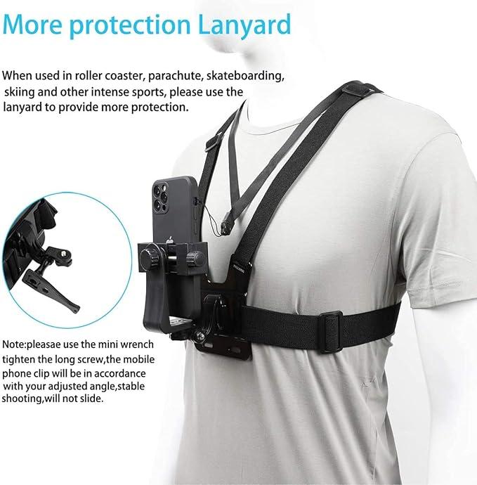 Mobile Phone Chest Mount Harness Strap Holder Cell Phone Clip Action Camera POV for Samsung iPhone Plus etc