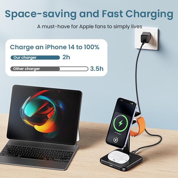 Black Friday & Cyber Monday Sale - 3 in 1 Wireless Charger Stand with MagSafe, 15W Fast Magnetic Wireless Charging Station for Apple Devices, Compatible with iPhone 15 14 13 12 Series, AirPods 2 3 Pro, iWatch Ultra UItra 2 9 8 7 SE 6 5 4 3 2 1