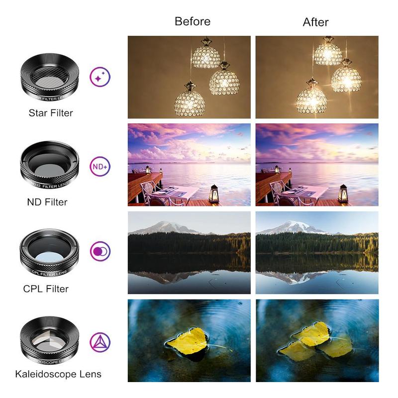 APEXEL 11 in 1 HD Phone Lens Kit, Wide Angle Fish Eye Lens & CPL Star ND Filter Lens Kit, Mobile Phone Accessories for iPhone Samsung & Most Smartphones, Smartphone Lens, Macro Lens, Zoom Lens