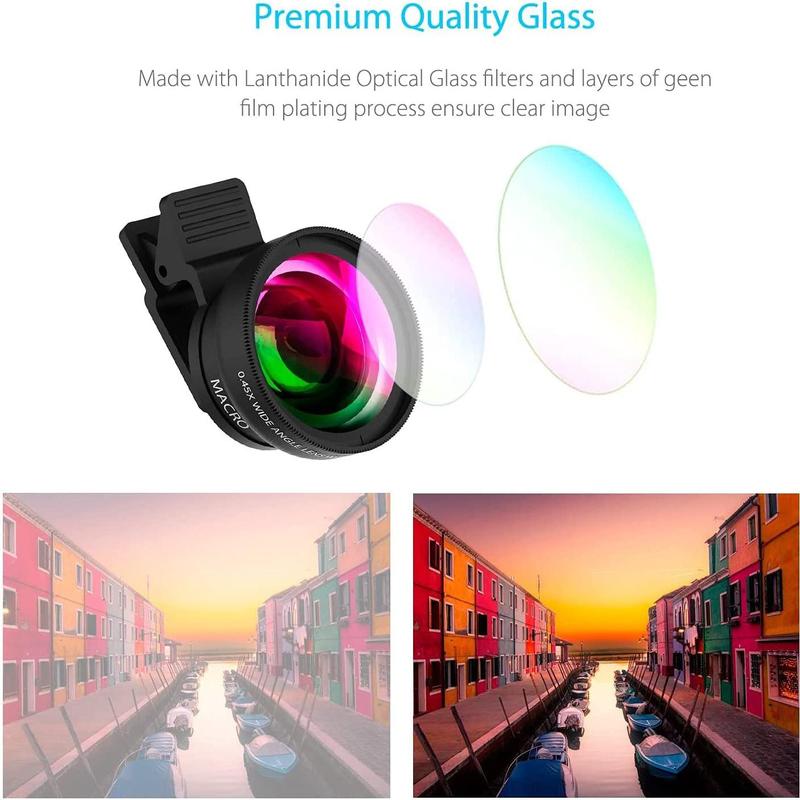 2 in 1 Clip-on Lens Kit, 1 Set 0.45X Wide Angle & 12.5X Macro Lens with Storage Bag, Camera Lens for Most Smartphones, Christmas Gift