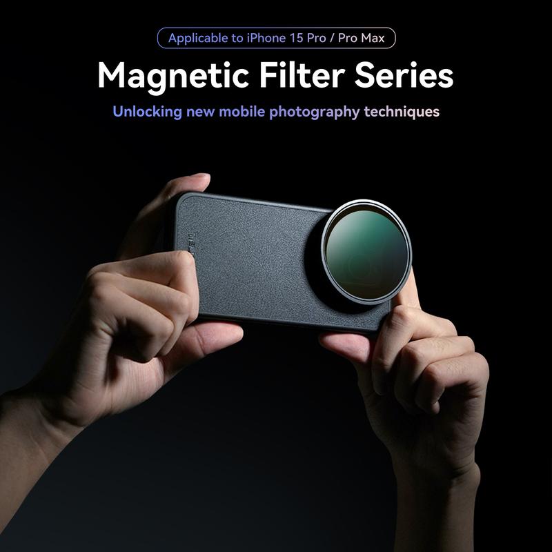 58mm Magnetic Adjustable ND Filter & Phone Case Kit for iPhone 15 Pro, ND2-ND32 (1-5 Stops) VND Filter with Protective Phone Case HD Optical Glass Neutral Density Filter Kit for iPhone