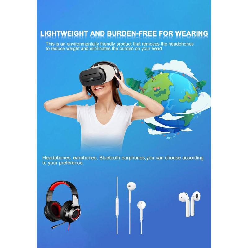 VR Headset for Smartphones with Bluetooth Controller, Ultra-Wide 120° Viewing Angle, Adjustable Focus and Eye Width, Aspherical Optical Lens, Good Heat Dissipation, 4.5-6.5 Inch Smartphone