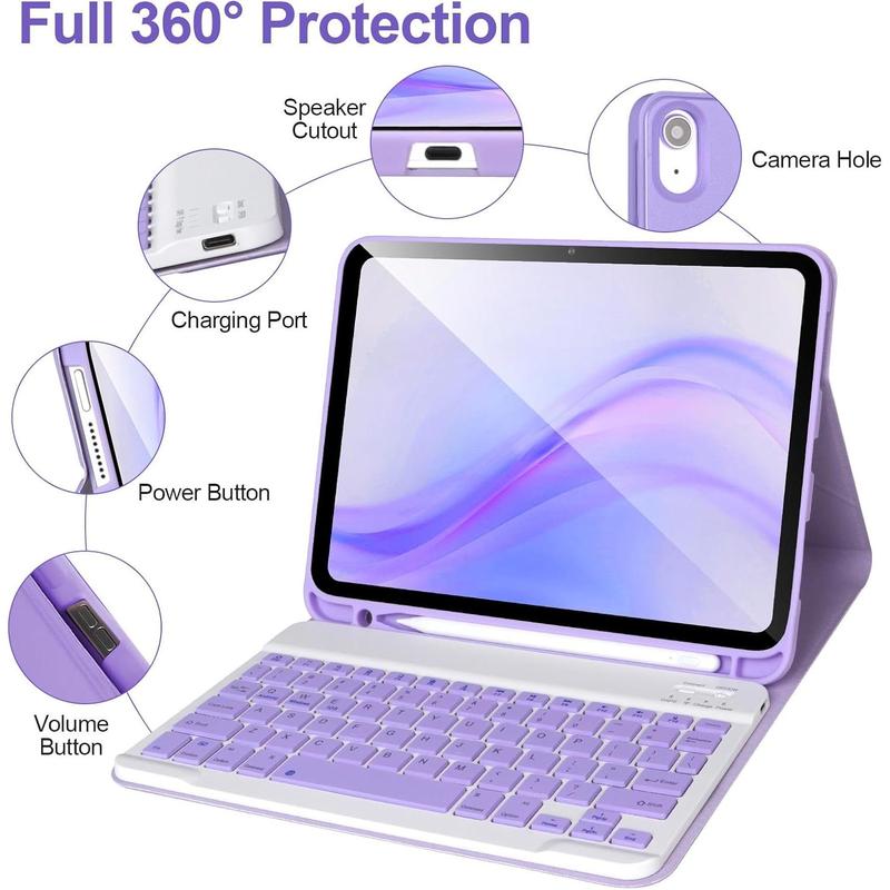 iPad 10th Generation Case with Keyboard,Keyboard Case for iPad 10th Gen 2022 10.9Keyboard for iPad 10th Gen with Pencil Holder,Detachable  Keyboard Case for iPad 10.9 2022 (Purple)