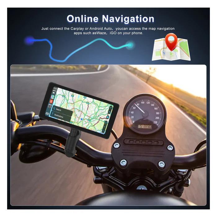 5.5-inch Wireless CarPlay for Motorcycle Navigator MP5 Portable Smart Player Supports CarPlay Android Auto,with Front&Back Camera With Steering Wheel Control DVR, Bluetooth headset Card Audio Screen Recording