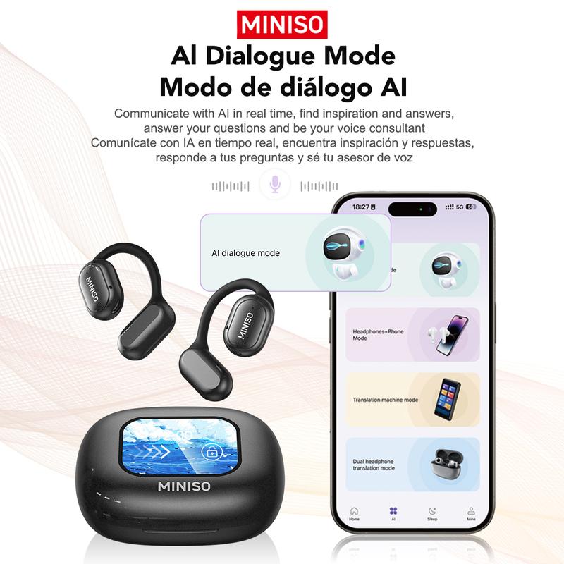 MINISO X30 AI  Headphones Open Free Wireless Translation Bluetooth Earbuds For Listening To Music & Calling, Support 135 Languages Bluetooth Translation & Meeting Summary Wireless Headphones