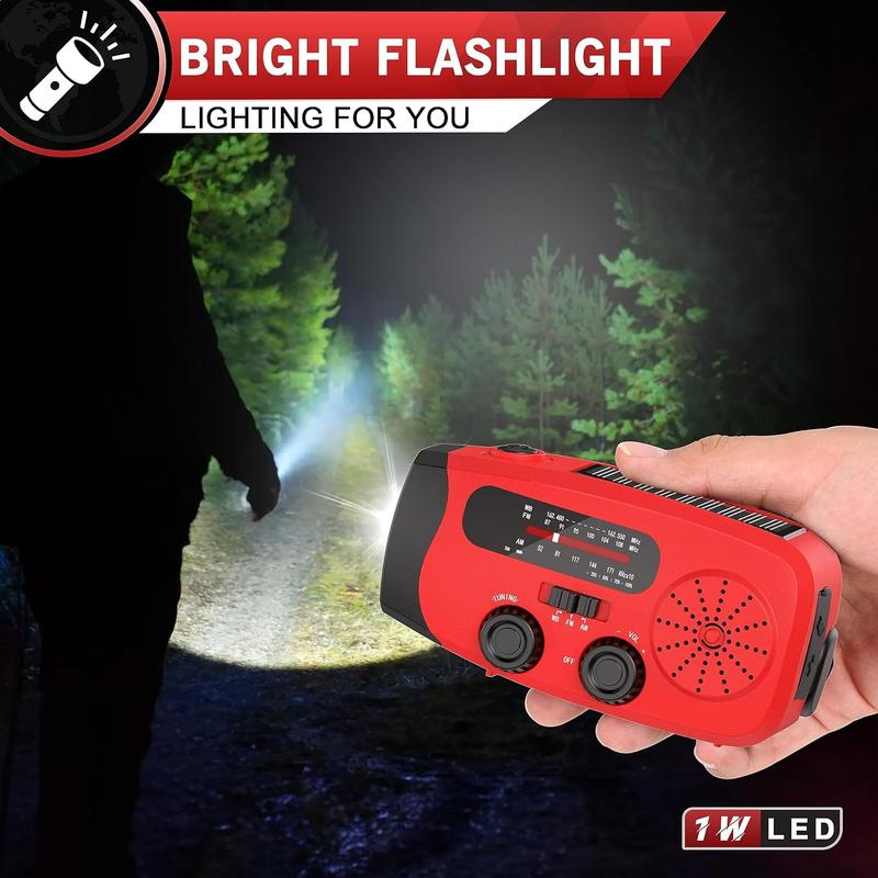 2000mAh Solar Hand Crank Emergency Radio, AM FM NOAA with LED Flashlight, for Hurricane Preparedness & Outdoor Survival Solar Hand