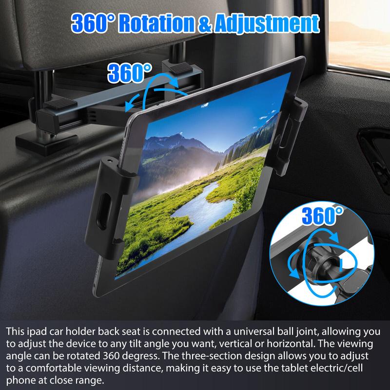 Car Headrest Tablet Holder - Adjustable Tablet Car Mount for Back Seat, Road Trip Essentials for Kids, for 4.7-10.2