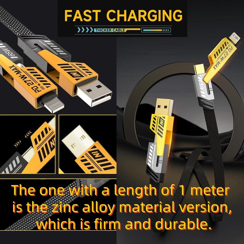 4-in-1 Fast Charging Data Cable for Cellphone, Multipurpose PD 65W Fast Charging Cable Compatible with iPhone & Android, Multi-port Charging Cable for Cellphone & Tablet