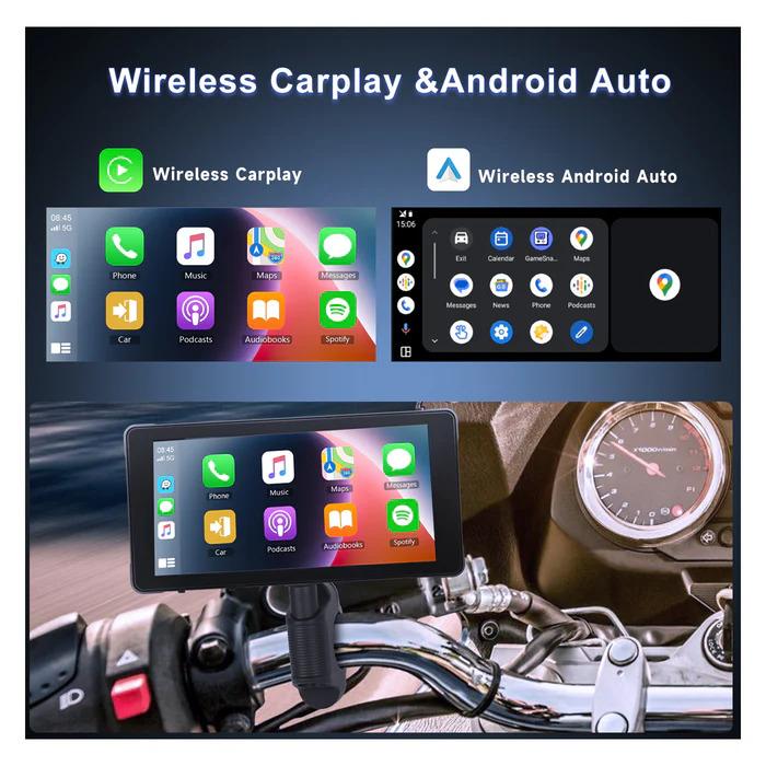 5.5-inch Wireless CarPlay for Motorcycle Navigator MP5 Portable Smart Player Supports CarPlay Android Auto,with Front&Back Camera With Steering Wheel Control DVR, Bluetooth headset Card Audio Screen Recording