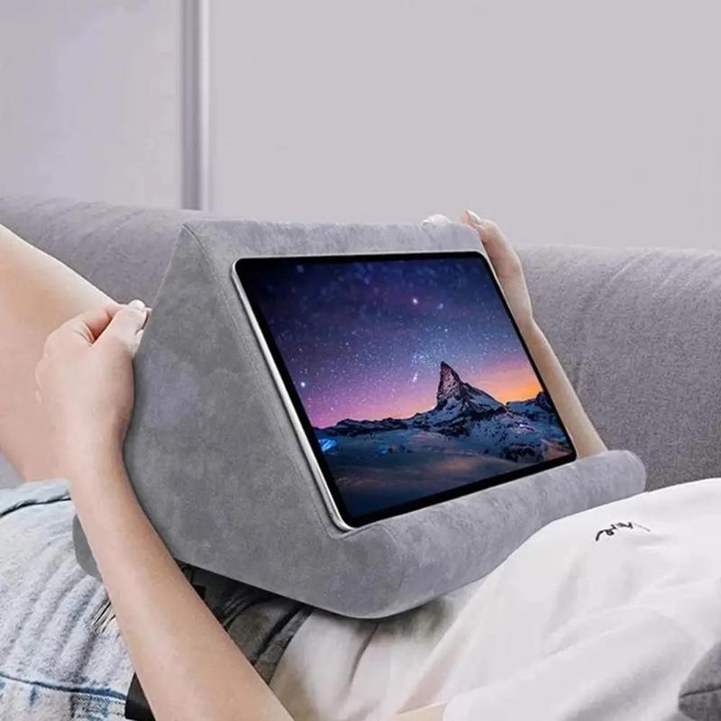 Portable Tablet Holder, Adjustable Soft Sponge Tablet Stand with Storage Net, Multifunctional Tablet & Phone Holder for Home & Office