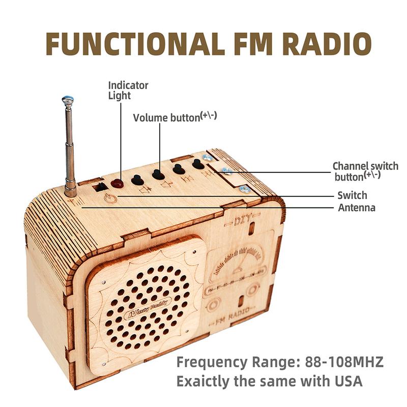   FM Radio Kit. STEM for 8-14yo，DIY Electronic. Gift for teens，Classic Wood. Beginner Set. christmas gift ideas