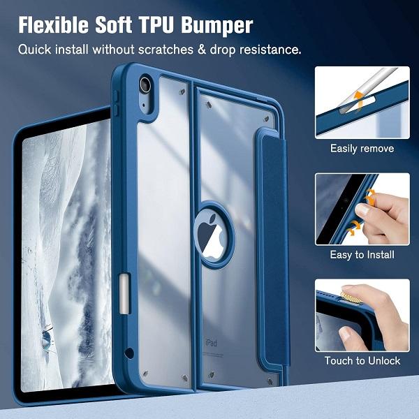 Fintie Multi-Angle Viewing Case for iPad 10th Gen 10.9-inch, Protective Soft TPU Bumper and Clear Back Cover, Built-in Pencil Holder, Auto-Wake Sleep