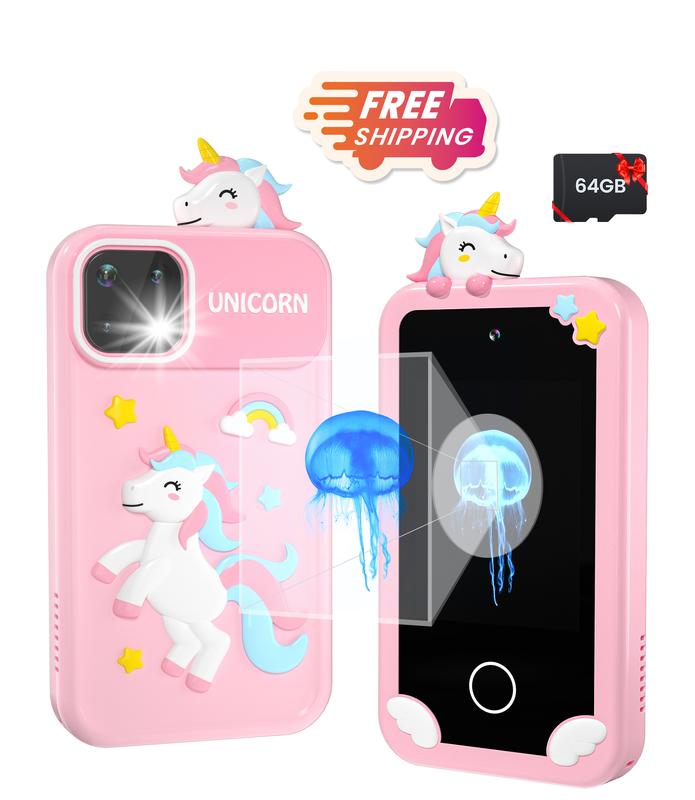 [Free shipping] 32GB SD Card Smartphone Toy for Kids, Birthday Gift Unicorn Toy Phone, Touch Screen HD Dual Camera Kids Phone, Travel Toy Preschool Learning Toy Mobile Educational