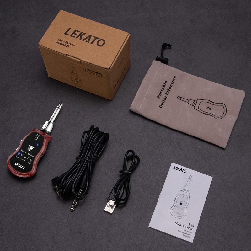 LEKATO Guitar Headphone Amplifier, Micro Headphone Amplifier, Bass Guitar Headphone Amplifier, Rechargeable Mini Guitar Practice Amp, with Bluetooth Receiver, Clean Chorus Overdrive Distortion and Wah Audio