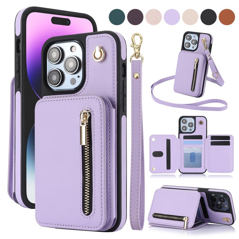 Wallet Case for iPhone 16 15 Pro Max 14 13 12 11 Pro Max 16 Plus PU Leather RFID Blocking Card Wallet Flip Stand Cover Crossbody Lanyard Strap Wristband