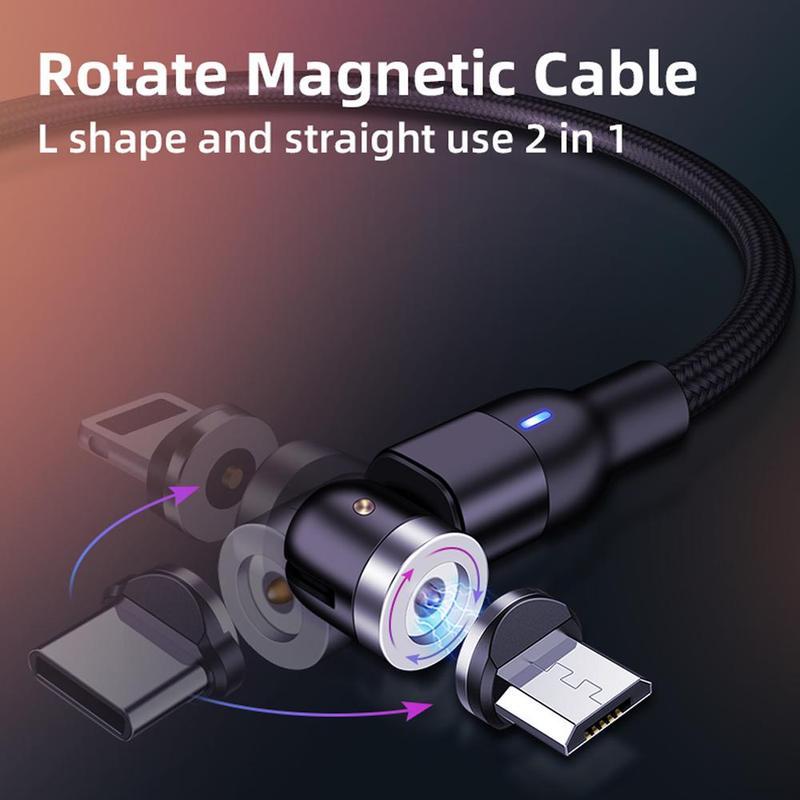 3 In 1 Magnetic Charging Cable, 1 Count 540° Rotating Magnetic Phone Charger, Nylon Braided Magnetic USB Cable For Micro USB Type C Device