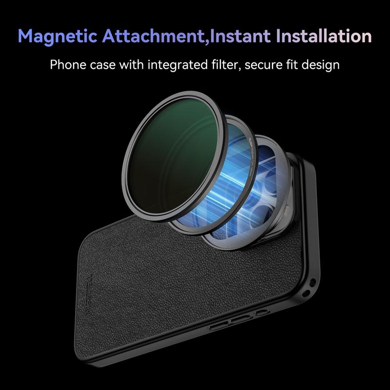 58mm Magnetic Adjustable ND Filter & Phone Case Kit for iPhone 15 Pro, ND2-ND32 (1-5 Stops) VND Filter with Protective Phone Case HD Optical Glass Neutral Density Filter Kit for iPhone