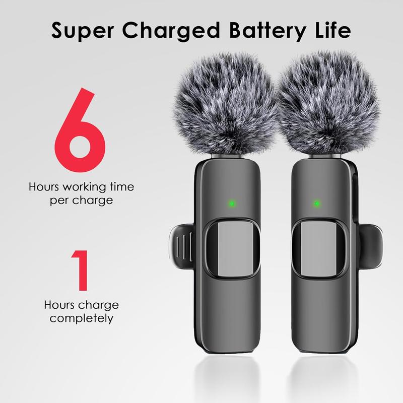 2 pcs 2 in 1 Wireless Lavalier Microphone for iPhone, Android - Noise Reduction for Video Mini  Microphone With USB-C and IOS Lighting Crystal clear Sound for Recording Live Streaming Vlogging Audio Bluetooth Clip Connection