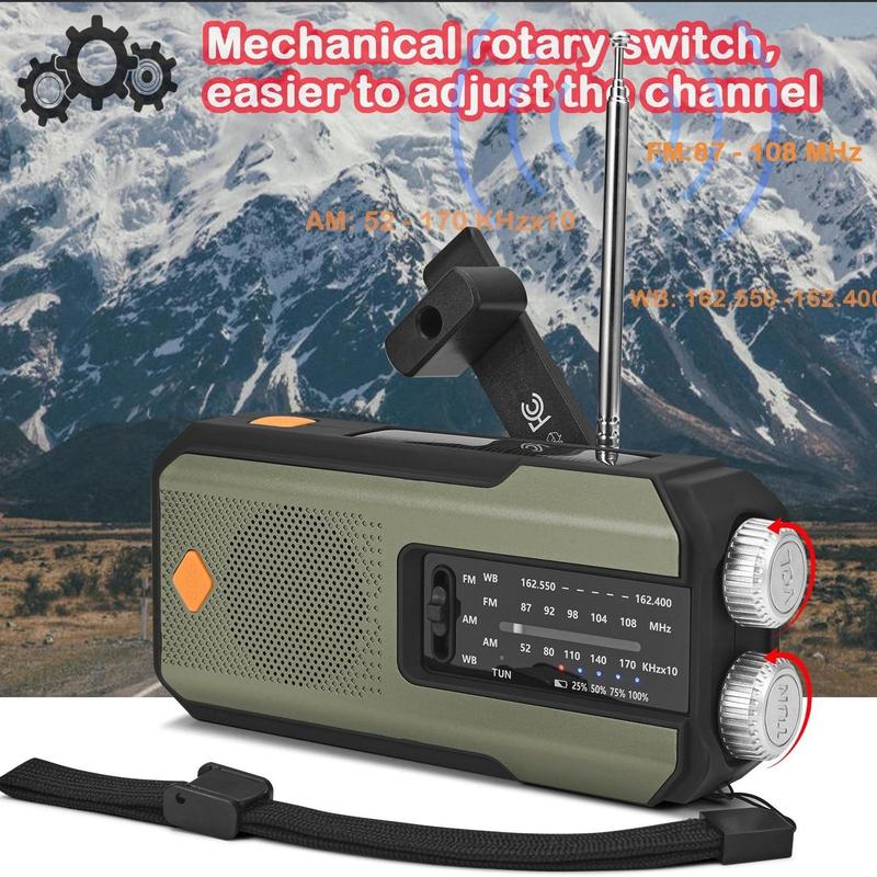 Emergency Hand Crank Radio, AM FM NOAA Portable Weather Radio with Phone Charger, Solar Powered USB Charged Radio for Indoor Outdoor Camping, SOS Alarm