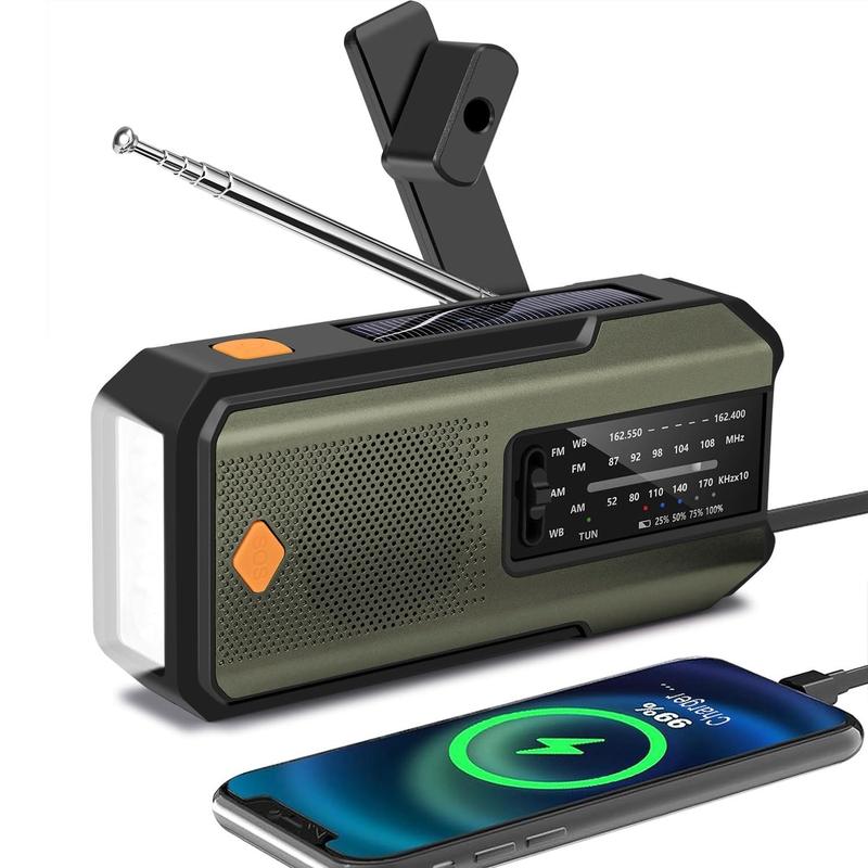 Emergency Hand Crank Radio, AM FM NOAA Portable Weather Radio with Phone Charger, Solar Powered USB Charged Radio for Indoor Outdoor Camping, SOS Alarm