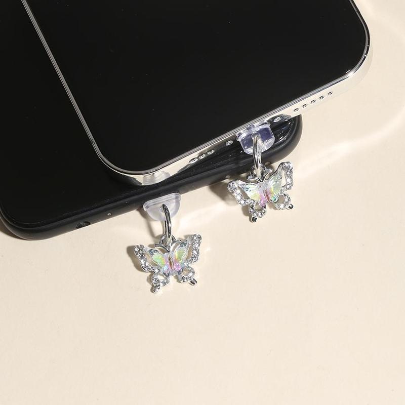 Cute Butterfly Design Phone Charging Port Dust Plug, 1 Count Aluminum Alloy Durable Cellphone Charging Port Dust Plug, Fashionable Mobile Phone Accessories for iPhone Interface Type-C Interface