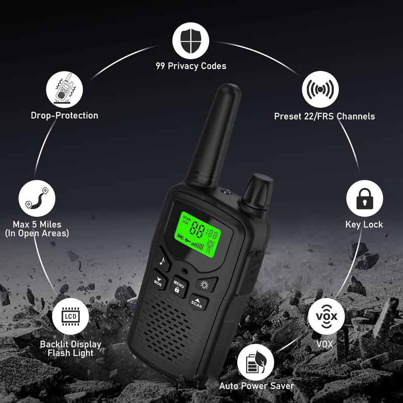 Vintage Bird Shop Walkie Talkies, Long Rang Walkie Talkies with 22 FRS Channels,Walkie Talkies for Adults with Lamp,VOX,LCD Display for Outdoor Activities Black