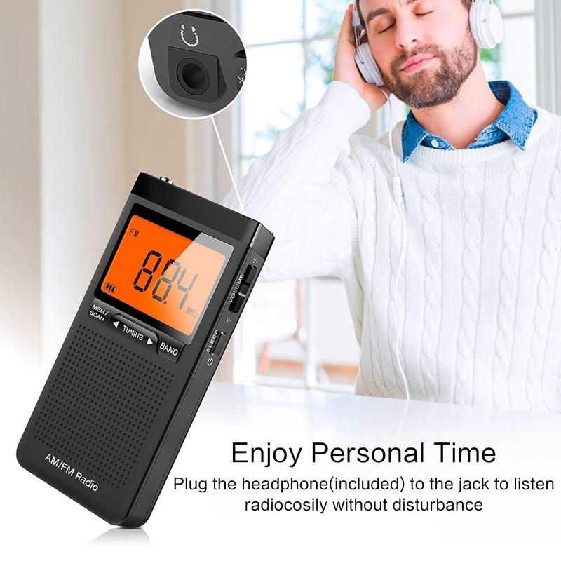 Portable AM FM WB Radio, Batteries Powered Multifunctional Digital Radio with 3.5mm Headphone Jack, Clock Function Radio with Flashlight for Home Outdoor (Battery Not Included)