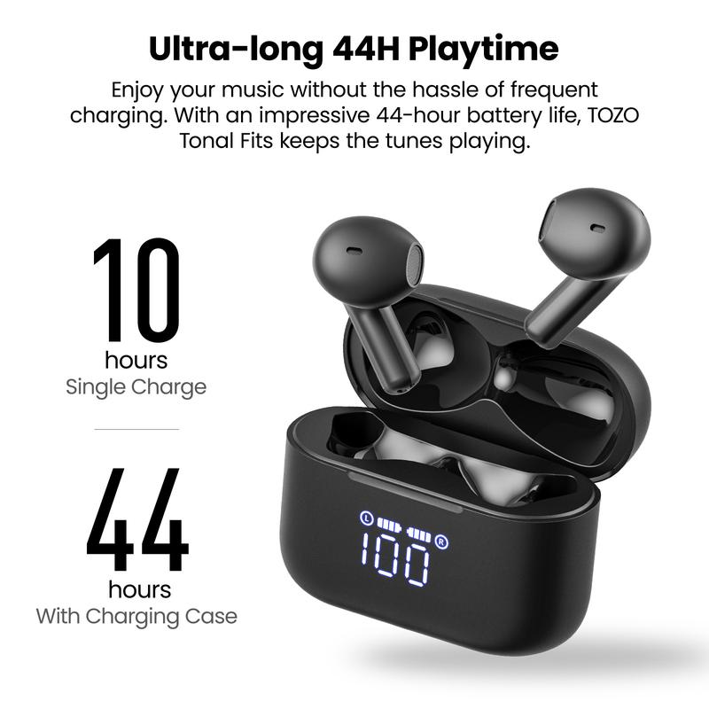 TOZO T21 Earbuds, 5.3 Bluetooth Headphone, Sem in Ear with Dual Mic Noise Cancelling, IPX8 Waterproof, Stereo Sound with Power Display Charging Case Black Audio Connection Digital Headset Workout Electronic Audio Connection wireless earphone app control