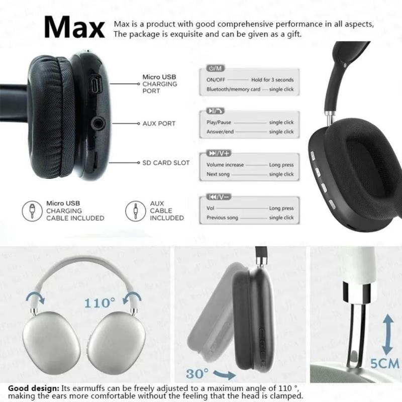 P9 Pro Max Active Noise Reduction Wireless Headwear Bluetooth Earphones with Long Battery Life Suitable for iOS and Android Wireless Foldable