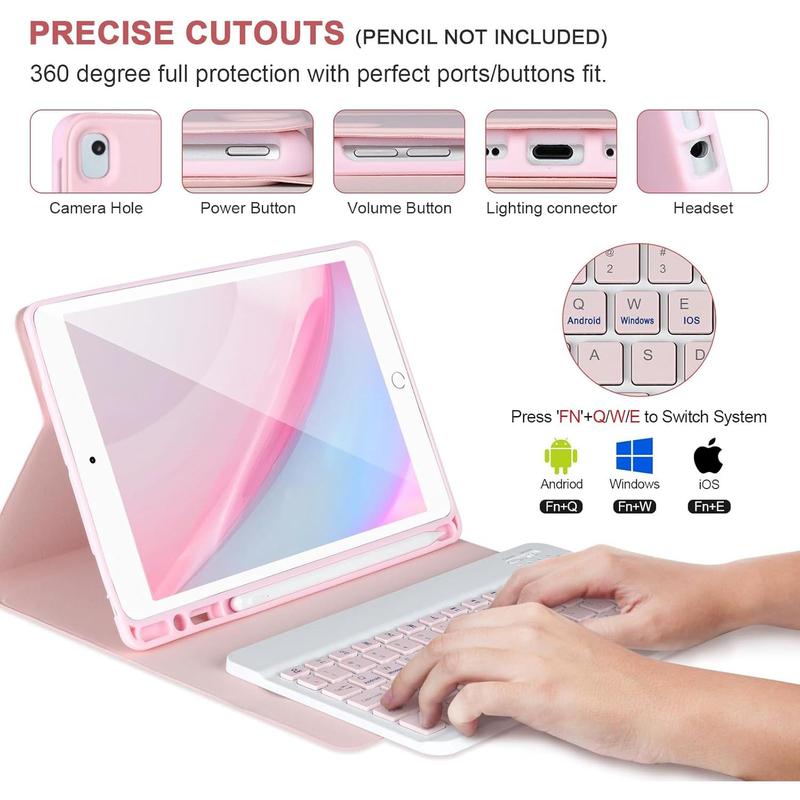 iPad Keyboard Case 9.7 for iPad 6th Gen 2018,iPad 5th Gen 2017, Keyboard for iPad Air 2 1,Pro 9.7,Case with Keyboard iPad 6th gen,iPad Keyboard Case 6th Gen with Pencil Holder,Pink