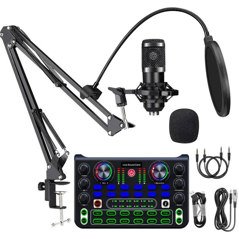 Professional Podcasting Equipment Bundle, USB Rechargeable Condenser Microphone with Voice Changer, Studio Equipment for Live Broadcast & Streaming Singing