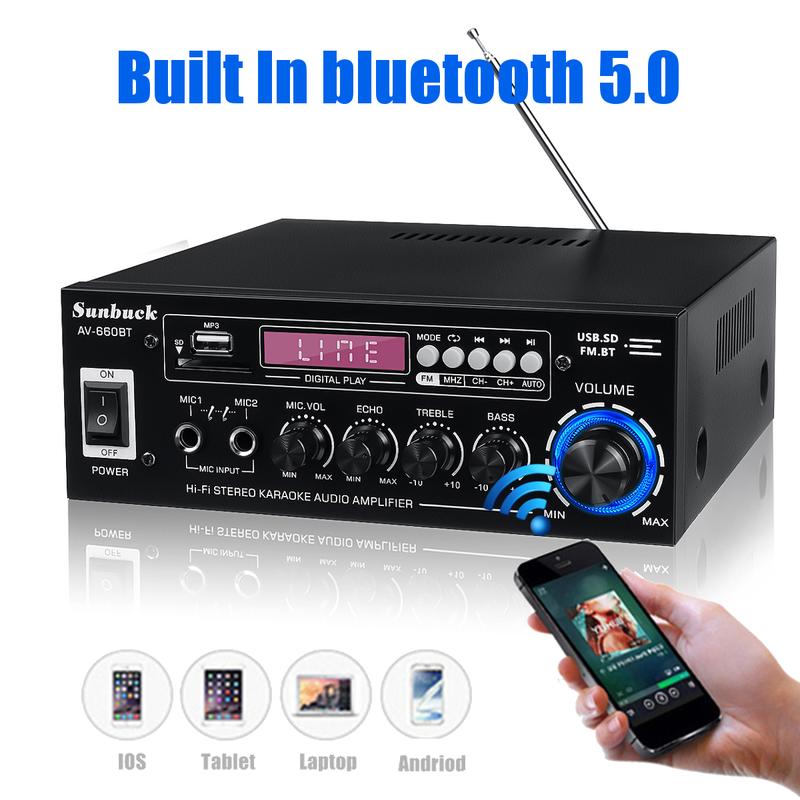 AV-660BT 2000W bluetooth 5.0 Audio Power Amplifier EQ Stereo AMP Car Home 2CH AUX USB FM Radio