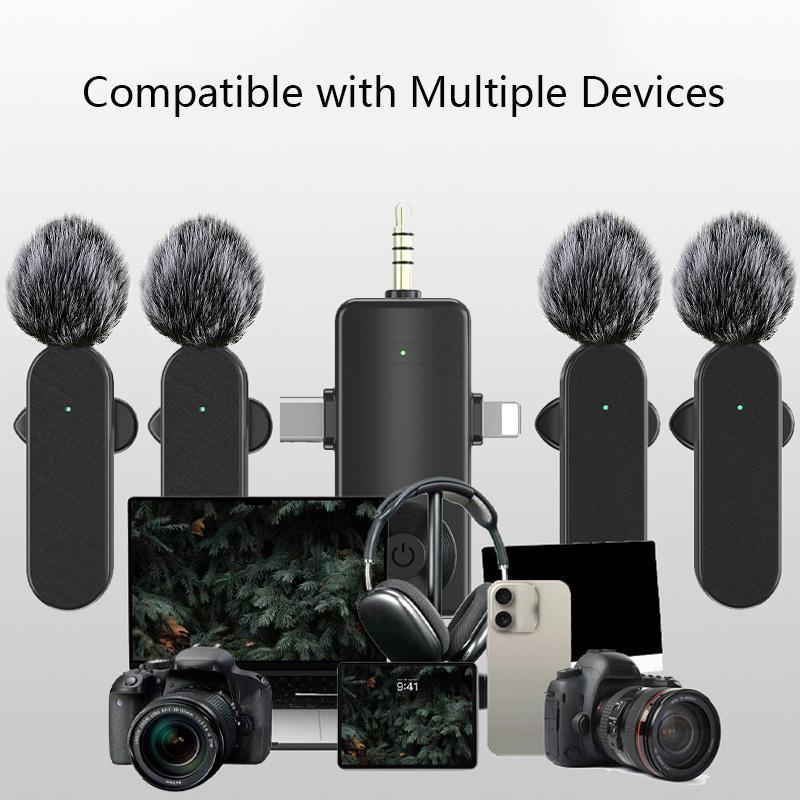 Wireless Microphone for Live Streaming & Podcasting, Rechargeable Wireless Microphone Set, Wireless Portable Microphone Kit Compatible with Multiple Devices