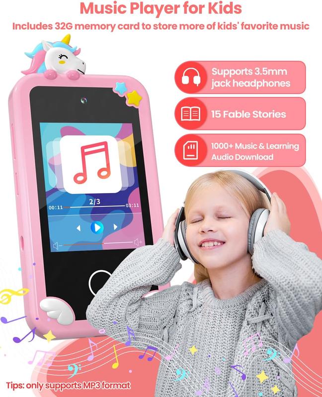 32G Kids Smart Phone, for Girls Boys 3-8 Year Old, Pretend Play Phone Kids Camera Music Player Learning Toy, Christmas Birthday Gifts, 2.8