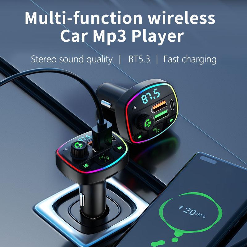 Car Wireless MP3 Music Player, Car FM Radio Transmitter with Built-in Noise Cancelling Microphone, Multifunctional Car Electrical Appliances