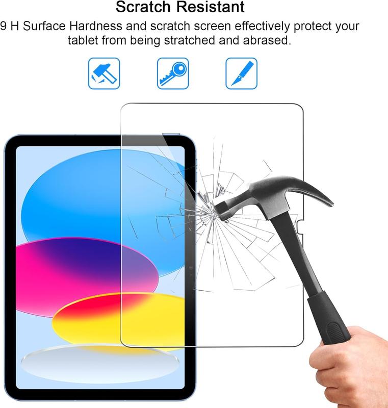 2 Pack Screen Protector for iPad 10th Generation 10.9 Inch 2022, HD Clear 9H Hardness Tempered Glass Film Compatible with iPad 10 Gen, Scratch Resistent, Touch , Bubbles Free