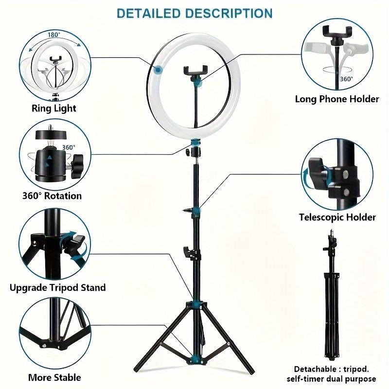 Portable Foldable Tripod for iPhone Android Smartphone, USB Powered Cell Phone Selfie Tripod with 10 Inch Ring Light & Phone Holder, Content Creator Tools with Selfie Light, Professional Selfie Tripod for Video Photography