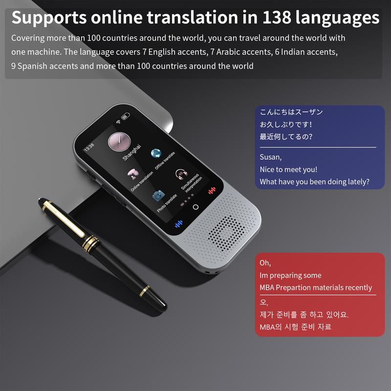 Language Translator Device No WiFi Needed, Portable AI Voice Translator with ChatGPT, Supports Two-Way Real-Time Translation in 138 Languages, Instant AI Translation Device with Offline and Photo Translation, Ideal for Travel, Business, and Learning