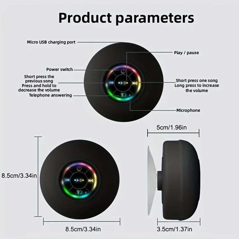 Shower Speaker Bluetooth Waterproof, USB Bathroom Suction Cup Bluetooth Shower Speaker, LED Colorful Light Up Bathroom Speaker, IPX4 Waterproof Speaker Shower for Girls Boys Men Women Kids. Audio Portable Stereo Connected Device Equipment Rechargeable