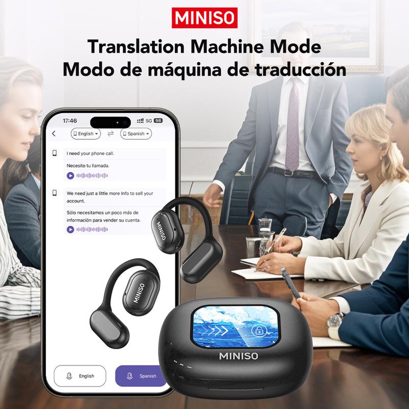 MINISO X30 AI  Headphones Open Free Wireless Translation Bluetooth Earbuds For Listening To Music & Calling, Support 135 Languages Bluetooth Translation & Meeting Summary Wireless Headphones