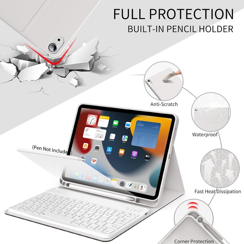 10.9 inch iPad 10th Generation Case 2022 with Keyboard and Pencil Holder, Rechargeable Detachable Wireless Bluetooth Keyboard (Quick Connection), Soft TPU Back Shell, Auto Sleep Wake, Gray Accessories Tablet