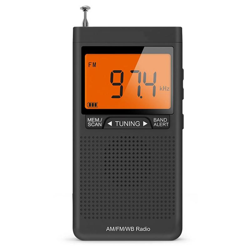 Portable AM FM WB Radio, Batteries Powered Multifunctional Digital Radio with 3.5mm Headphone Jack, Clock Function Radio with Flashlight for Home Outdoor (Battery Not Included)