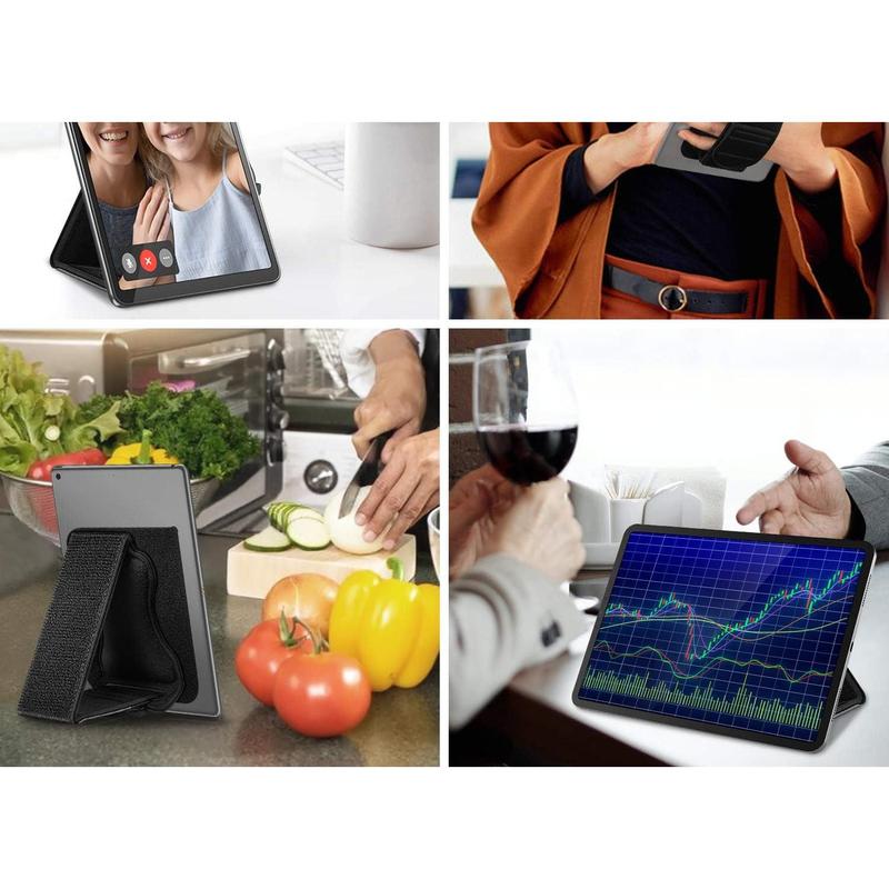 Universal Tablet Hand Strap Holder - [Dual Stand Supports] Detachable Padded Hook & Loop Fastening Handle Grip with Adhesive Patch for  All 7-11