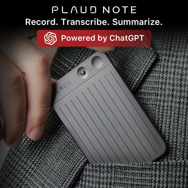 PLAUD NOTE AI Voice Recorder Empowered by ChatGPT. One-Press Recording and Playback. Note Recording & Phone Call Recording Accurately Record Based on Different Scenarios. Amazing Powerful Transcription & Summarization. 0.117-inch Slim Extremely Portable.