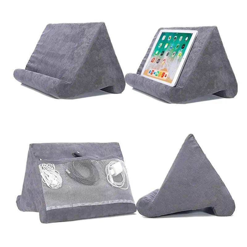 Portable Tablet Holder, Adjustable Soft Sponge Tablet Stand with Storage Net, Multifunctional Tablet & Phone Holder for Home & Office